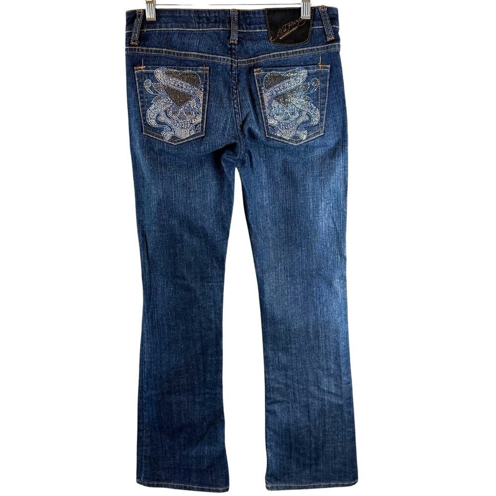 Vintage Ed Hardy Love Kills Crystal Embellished Straight Leg Jeans Size 28